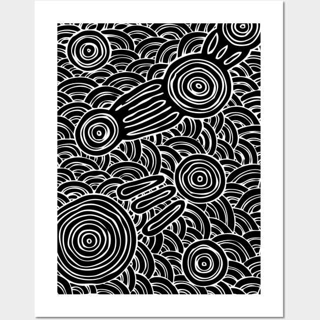 Aboriginal Art - Meeting Places Black Wall Art by hogartharts